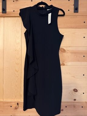 miami Black One-Shoulder Ruffle Sheath Dress